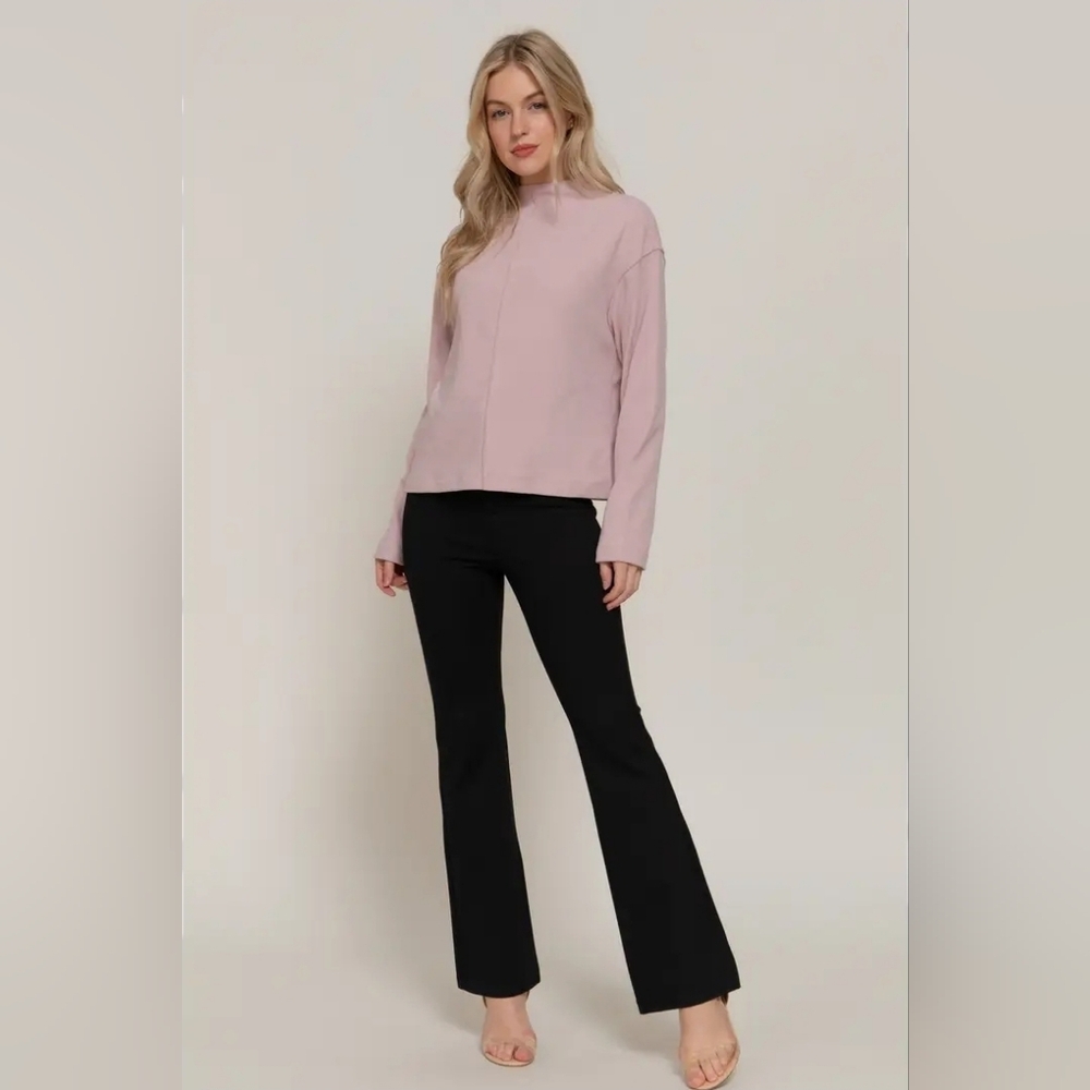 Long Sleeve Visible Overlocked Seams Detail Brushed Rib Top - Picture 3 of 4